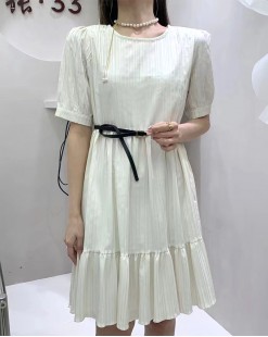 法式甜美氣質泡泡袖連身裙-000138-全店新款85折