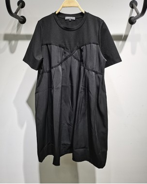 黑色拼接假兩件連身裙-000142-全店新款85折