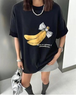 時尚洋氣香蕉字母印圖TEE-002574-全店新品,買滿$800即減$200輸入優惠碼(SS-200)