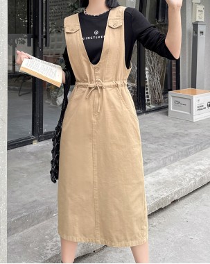 甜美減齡系帶收腰背帶連身裙-002689-全店新品,買滿$800即減$200輸入優惠碼(SS-200)