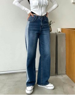 韓國直送HOWLUK撞色拼接直筒牛仔褲-600275-全店新品,買滿$800即減$200輸入優惠碼(SS-200)