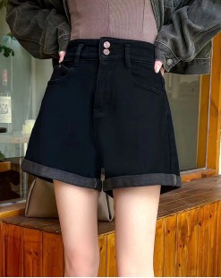 韓國直送HOWLUK高腰顯瘦闊腿牛仔短褲針織-600303-精選單品特價7折