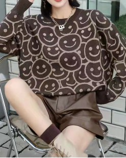 笑哈哈針織柔軟毛衣(韓國女裝) - 8307A - 秋冬新品單件85折 (輸入15%off)