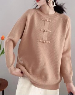 純色打結裝飾針織上衣(韓國女裝) - 8338A - 限時勁減7折