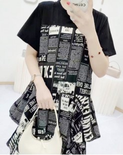 層疊不規則英文印圖連身裙 (韓國女裝) - B0072 - 限時勁減6折