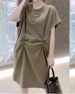 時尚鏈條褶皺Tee 裙/連身裙（韓國女裝）-B0797-限時頸減7折